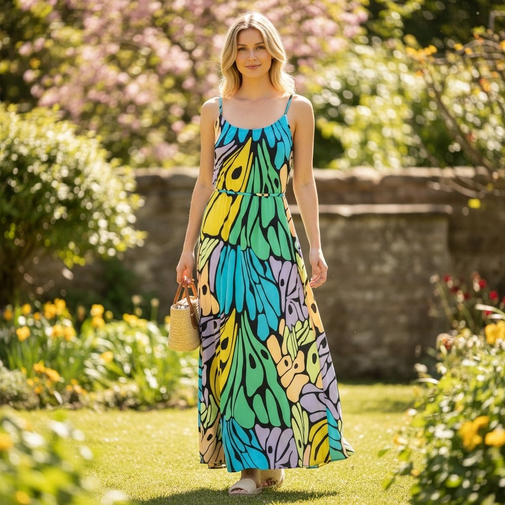 Sam Edelman Womens Butterfly Wing Print Maxi Dress Turquoise Green XL Sleeveless